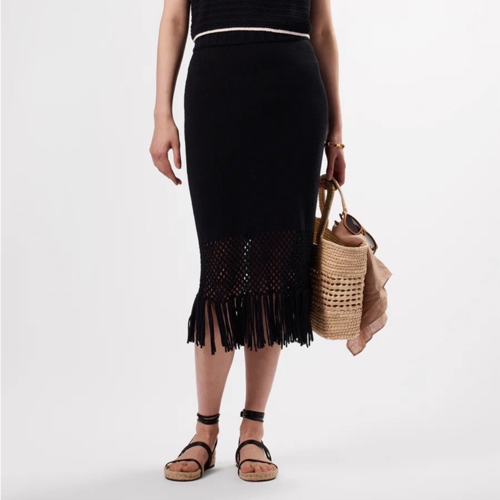 NWT Amour Vert Organic Cotton Black Fringe Skirt Size M